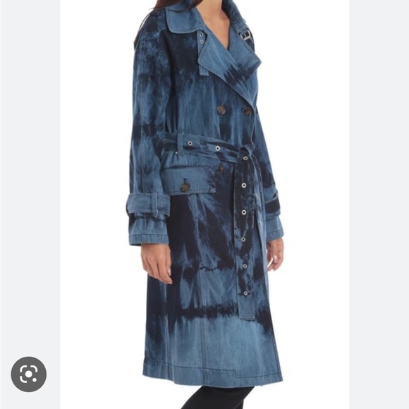 Avec Les Filles Tie-dye Raglan Double-breasted Trench Coat In Dark Blue Tie Dye - Picture 5 of 7
